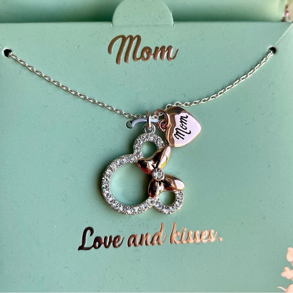 Disney Minnie Mouse Mom Love and Kisses Fine Silver Plated Rhinestone Necklace - Picture 1 of 7